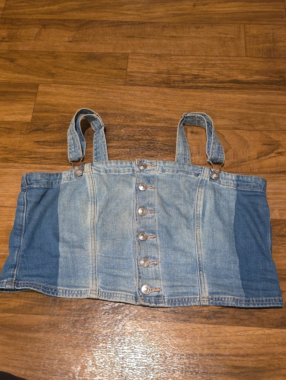 American Eagle Outfitters Two-Tone Blue Denim Crop Top